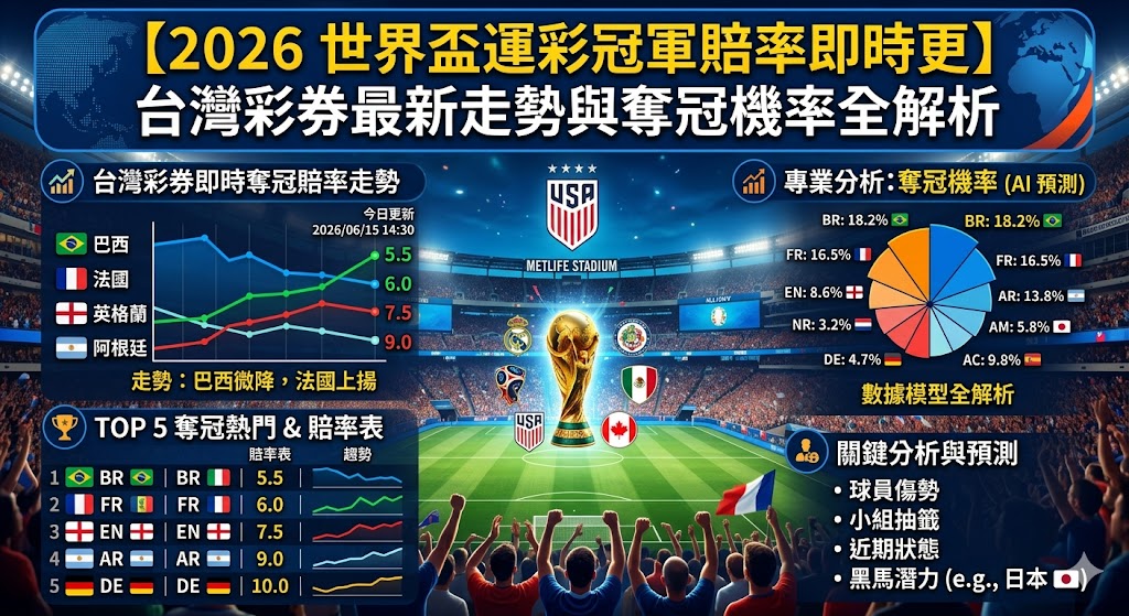 【2026 世界盃運彩冠軍賠率即時更】台灣彩券最新走勢與奪冠機率全解析